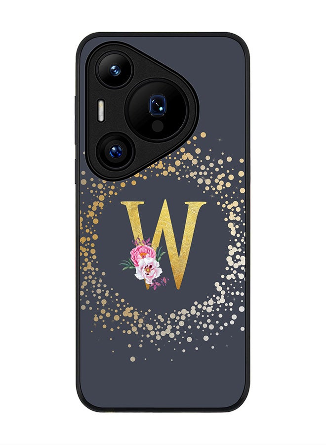 Stylizedd Rugged Black edge case for Huawei Pura 70, Slim fit Case Flexible Cover - Custom Monogram Initial Letter Floral Pattern Alphabet - W (Grey ) - Image 1