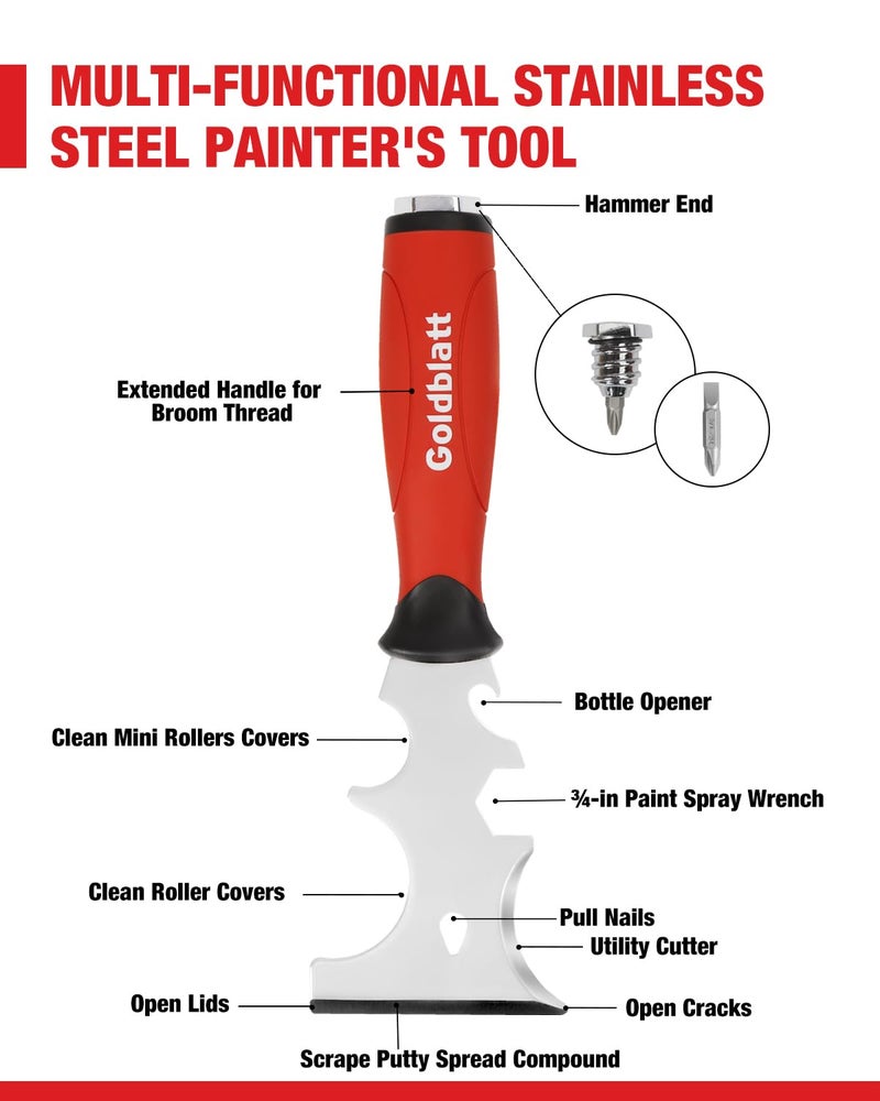 Goldblatt Drywall Hand Tool Kit - 14 in 1, 6 Pieces Stainless Steel Joint Knife, Taping Knives, Paniter Scraper, Mud Pan - Image 2
