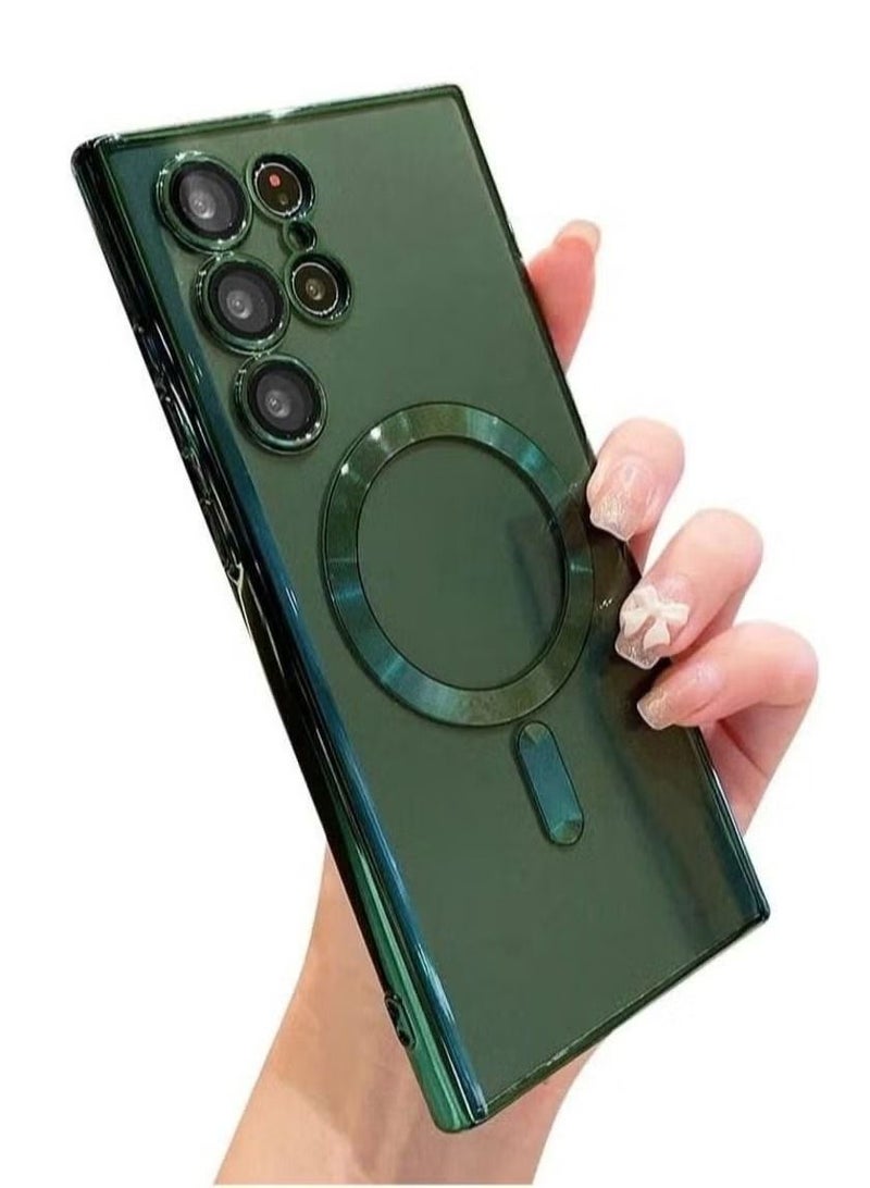 vesus Samsung Galaxy S23 Ultra Case Magnetic Clear with Camera Lens Protector Full Protection MagSafe Electroplated Silicone Slim Fit Shockproof Protective Case Cover - Green