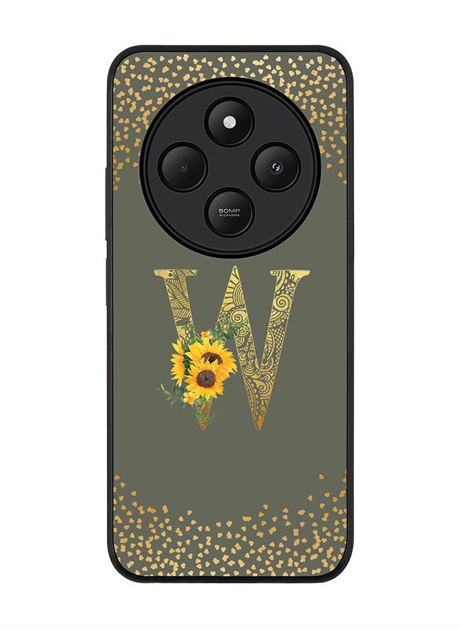 Stylizedd For Xiaomi Redmi 14C / 14R Case,Slim fit Camera Protection, Shockproof Thin Phone cover - Custom Floral Monogram - W (Olive Green ) - Image 1