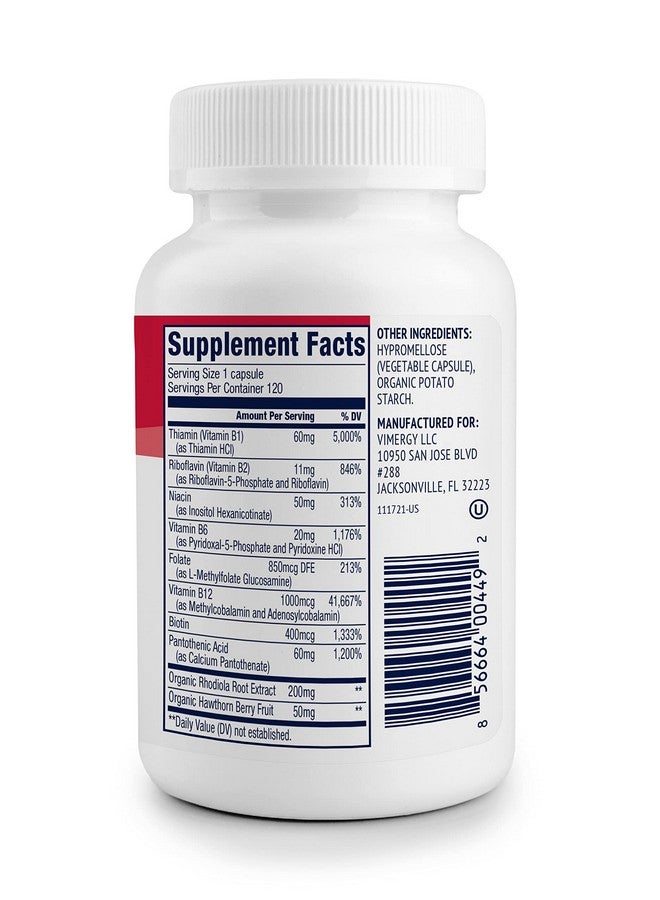 Vimergy Adapto B Complex, 120 Servings - High Potency with 8 B Vitamins, Rhodiola & Hawthorn Berry - Supports Mental Energy, Cognition, Mood - Non-GMO, Kosher, Vegan, Paleo, No Gluten, No Soy - Image 4