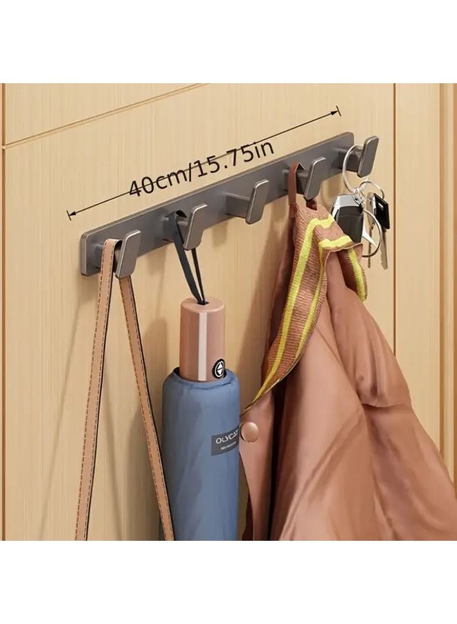 حامل معاطف رمادي مثبت على الحائط بدون حفر بخمسة خطاطيف، منظّم مدخل معدني حديث - Image 1