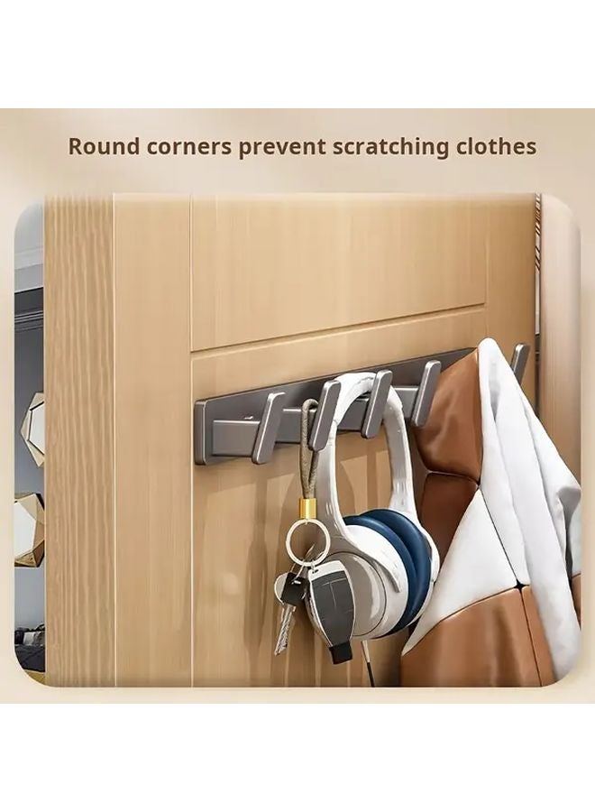 حامل معاطف رمادي مثبت على الحائط بدون حفر بخمسة خطاطيف، منظّم مدخل معدني حديث - Image 2