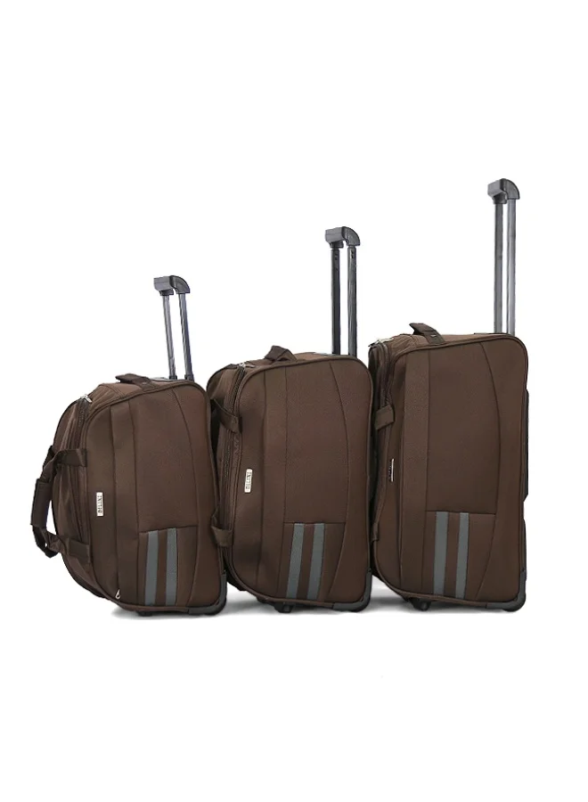 ديليكسي DILIXI Duffle Bag Set, 3 Pieces, Brown, Soft Oxford Fabric, Wheeled with Telescopic Handle