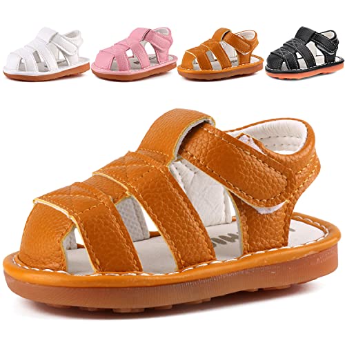 CINDEAR Baby Boys Girls Squeaky Sandals Summer Closed-Toe Anti-Slip Premium Rubber Sole Toddler First Walkers Shoes 1302-YL19 - Image 1
