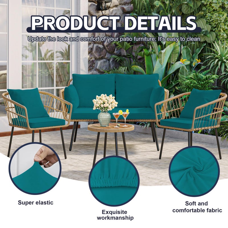 MRGSDL 8Pcs Patio Cushion Covers,Outdoor Cushions Covers,Stretch Cushion Covers Replacement, Washable and Reusable Furniture Protectors(Peacock Blue) - Image 3