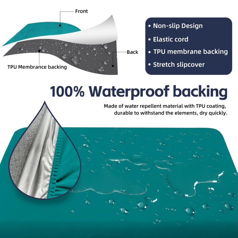 MRGSDL 8Pcs Patio Cushion Covers,Outdoor Cushions Covers,Stretch Cushion Covers Replacement, Washable and Reusable Furniture Protectors(Peacock Blue) - Image 4