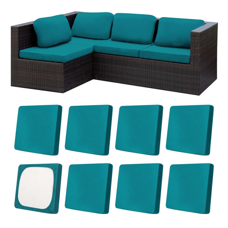 MRGSDL 8Pcs Patio Cushion Covers,Outdoor Cushions Covers,Stretch Cushion Covers Replacement, Washable and Reusable Furniture Protectors(Peacock Blue) - Image 1