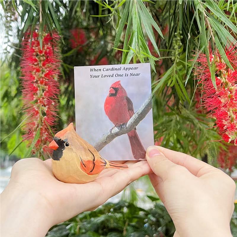 INF-STAR Handcrafted Red Cardinal Figurine â€“ Small Wooden Christmas Female Red Bird Statue Decor for Shelf, Desk, or Mantel â€“ Eco-Friendly for Women & Collectors - Image 5