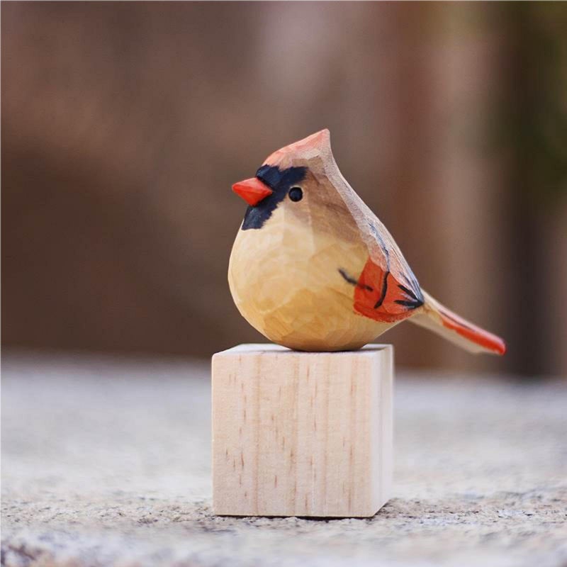 INF-STAR Handcrafted Red Cardinal Figurine â€“ Small Wooden Christmas Female Red Bird Statue Decor for Shelf, Desk, or Mantel â€“ Eco-Friendly for Women & Collectors - Image 3