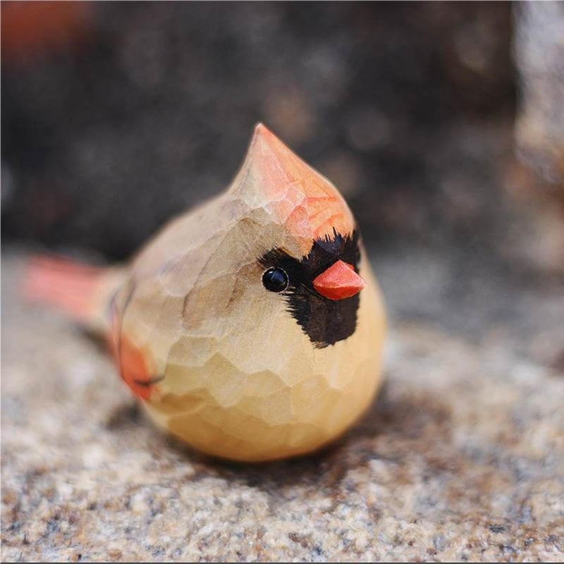 INF-STAR Handcrafted Red Cardinal Figurine â€“ Small Wooden Christmas Female Red Bird Statue Decor for Shelf, Desk, or Mantel â€“ Eco-Friendly for Women & Collectors - Image 1