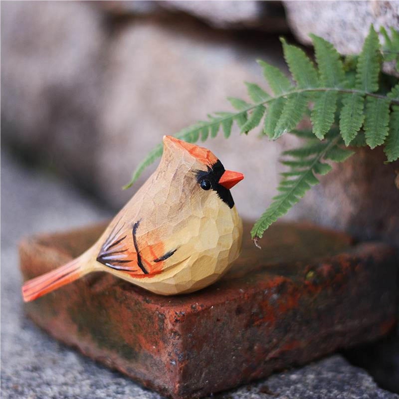 INF-STAR Handcrafted Red Cardinal Figurine â€“ Small Wooden Christmas Female Red Bird Statue Decor for Shelf, Desk, or Mantel â€“ Eco-Friendly for Women & Collectors - Image 2