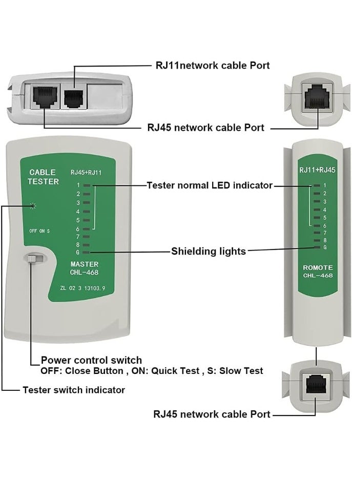 بست وان جهاز اختبار كابلات الشبكة RJ45 وRJ11، وجهاز اختبار كابلات إيثرنت LAN مع مؤشرات LED، وأداة اختبار كابلات الشبكة CAT5 وCAT5e وCAT6 وCAT6A UTP، وكاشف خط الهاتف لكابلات الإنترنت والنطاق العريض RJ11 وRJ12 - Image 4