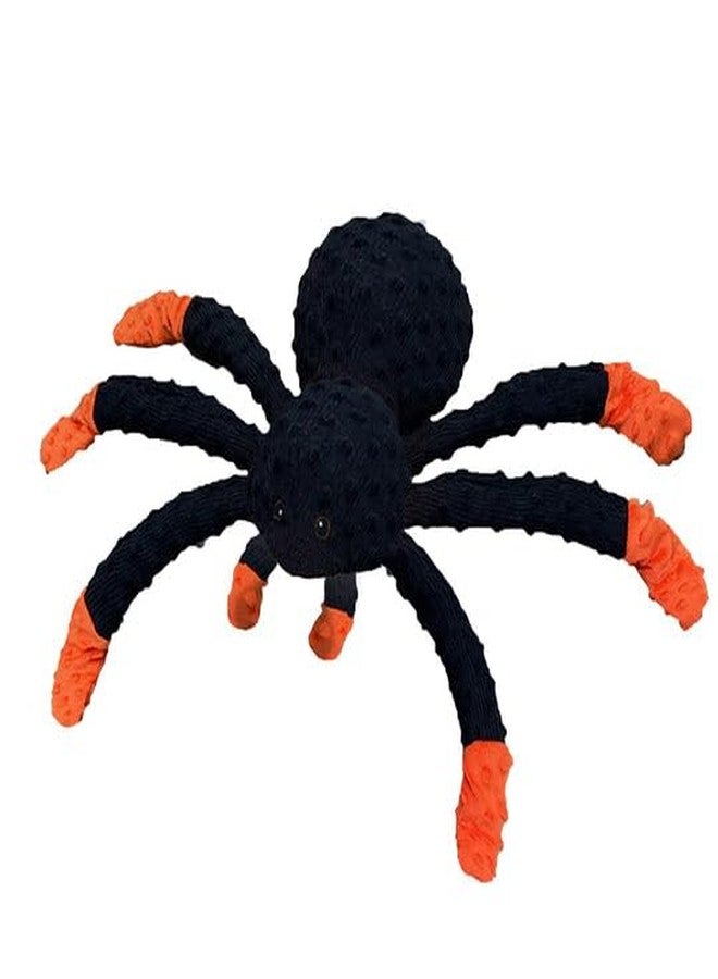 Pet Lou Dotty Friends 2.0 Spider Shaped Stuffed Dog Toy, 18-inches Long, Black and Orange, Squeak Toy, Corduroy, Pet Toys and Supplies