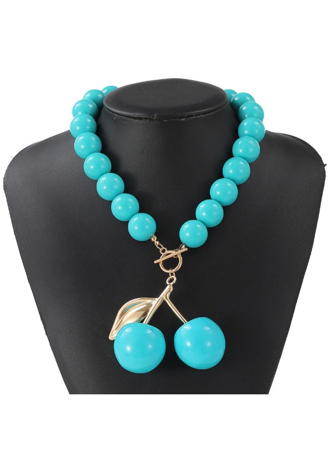 NIBEMINENT Acrylic Large Bead Necklace - Minimalist Cherry Pendant Jewelry