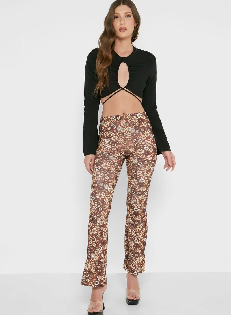 boohoo Floral Print Flared Pants