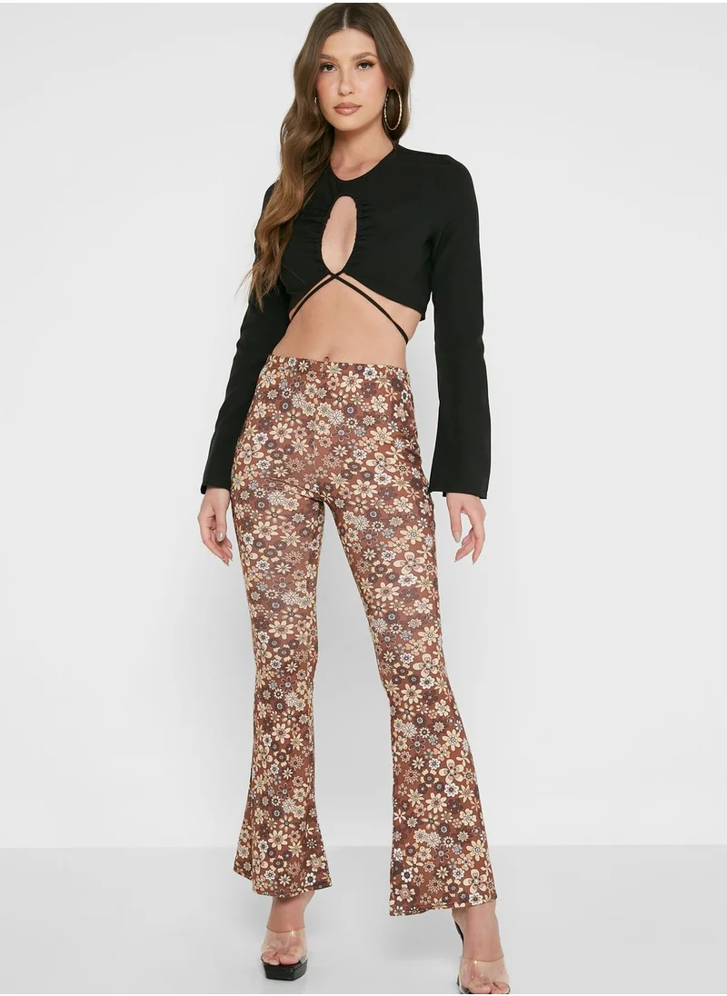 boohoo Floral Print Flared Pants