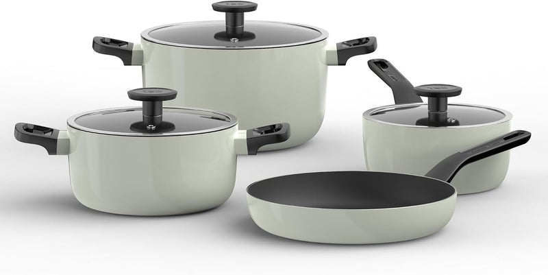 Berghoff Glints Nonstick Ceramic Cookware Set 7 Piece, Non-toxic, Stay-Cool Handles, PFAS & PFOA Free, Induction Base, Oven Safe, Sage/Soft Oliver Green - Image 2