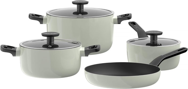 Berghoff Glints Nonstick Ceramic Cookware Set 7 Piece, Non-toxic, Stay-Cool Handles, PFAS & PFOA Free, Induction Base, Oven Safe, Sage/Soft Oliver Green - Image 1