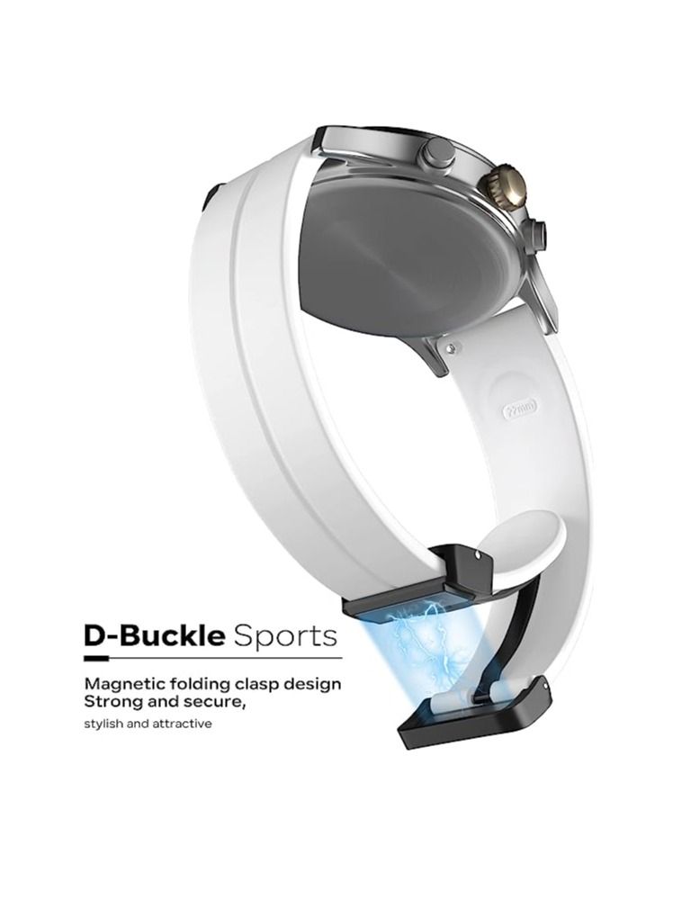 سوار سليكون 22 ملم مع مشبك قابل للطي مغناطيسي لهواوي جي تي 2 اي 46 ملم - ابيض - Image 3