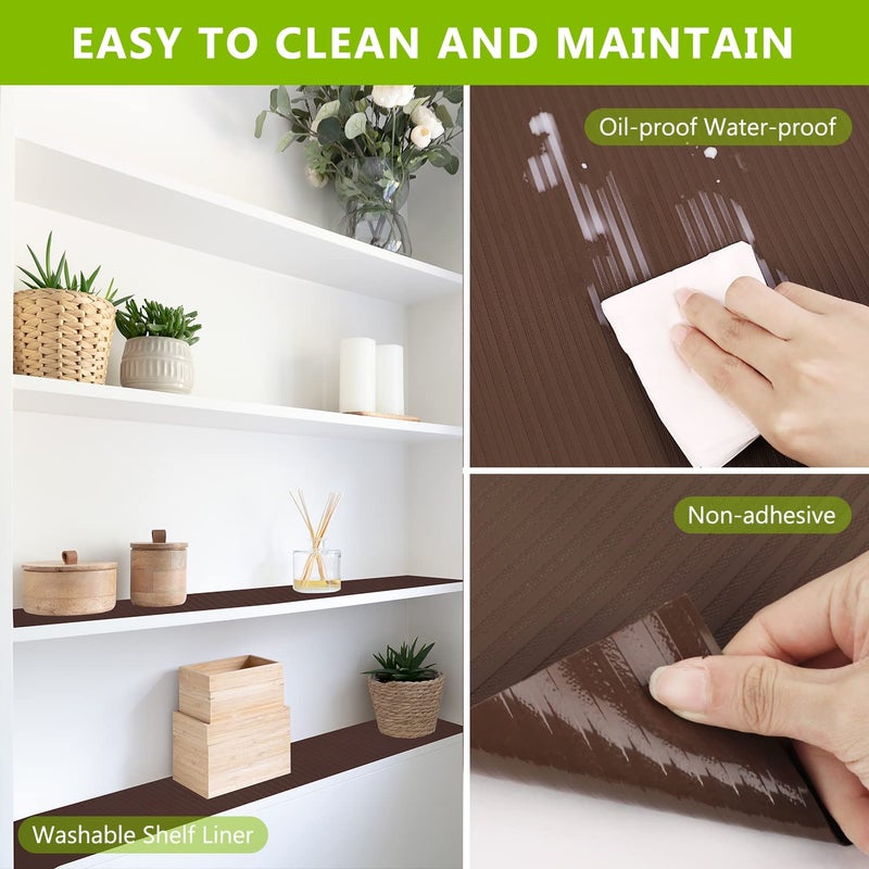 Anze Shelf Liner Cabinet Liners for Kitchen, Non Adhesive Drawer Liner, Durable Washable Waterproof Fridge Refrigerator Mat Pantry Shelf Protector Liner for Shelves, Cupboard, Coffee 11.8 x 78.7 inches - Image 4