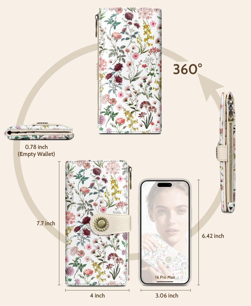 GIANCOMICS Flower Wildflower Womens Wallet RFID Blocking, Credit Card Holder Bifold, PU Leather Travel Billfold, Cute Cash Purse, Zipper Coin Pocket Clutch, 11 Card Slots, Card Slot, Ladies Gift Woman - Image 5