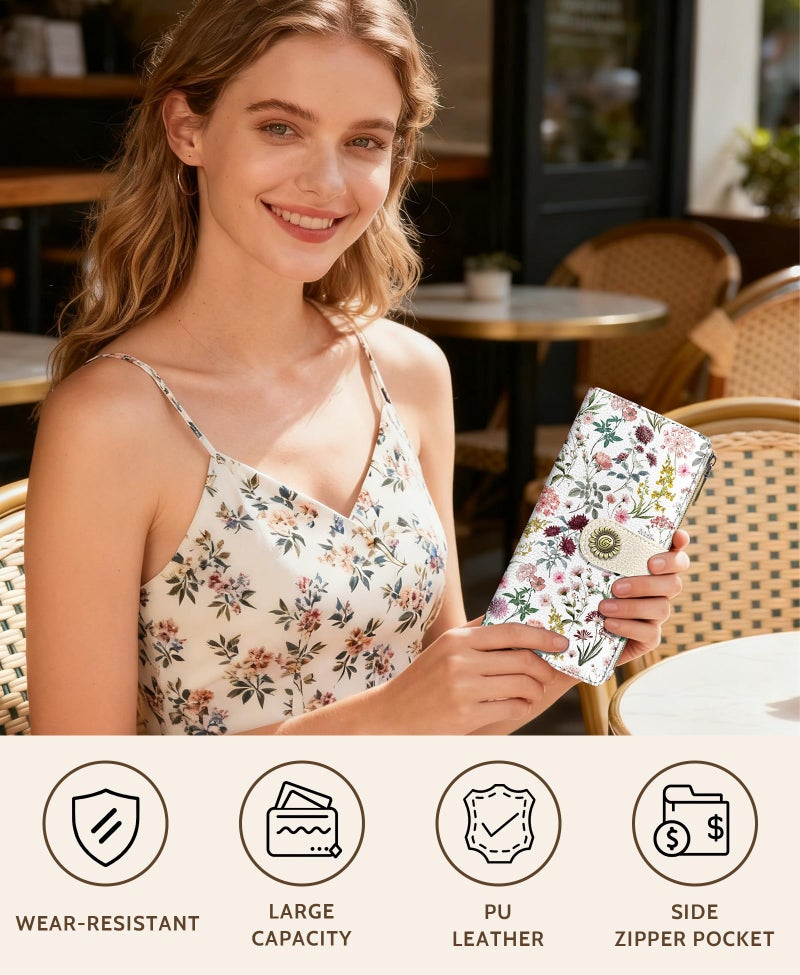 GIANCOMICS Flower Wildflower Womens Wallet RFID Blocking, Credit Card Holder Bifold, PU Leather Travel Billfold, Cute Cash Purse, Zipper Coin Pocket Clutch, 11 Card Slots, Card Slot, Ladies Gift Woman - Image 2