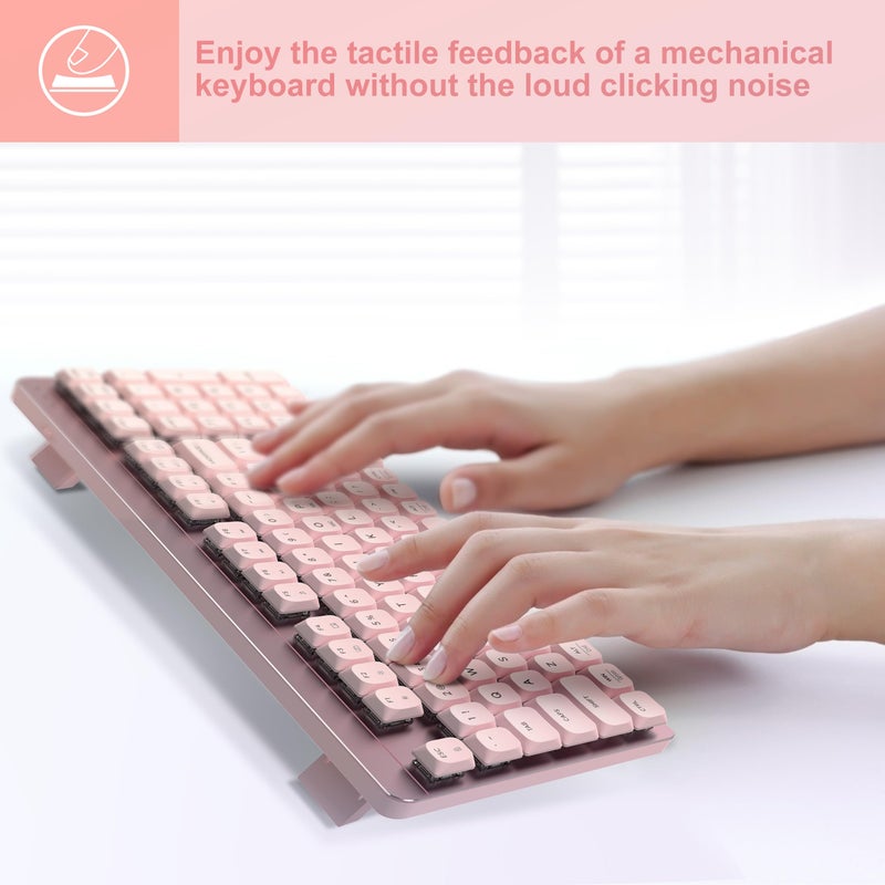 LeadsaiL Wireless Keyboard and Mouse Combo, 2.4Ghz Cordless Mechanical Keyboard and Silent Mouse for Business, Low-Profile Red Switch, 98-Key Compact Slim Keyboard for Windows/MacOS PC Laptop - Pink - Image 4
