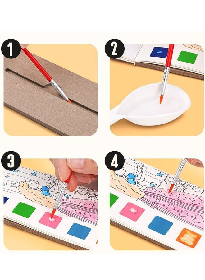 12 Pages Children's Coloring Book With Brushes And Watercolours Kids Art Painting Set - Image 3