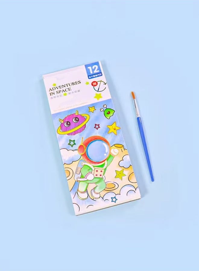 12 Pages Children's Coloring Book With Brushes And Watercolours Kids Art Painting Set - Image 4