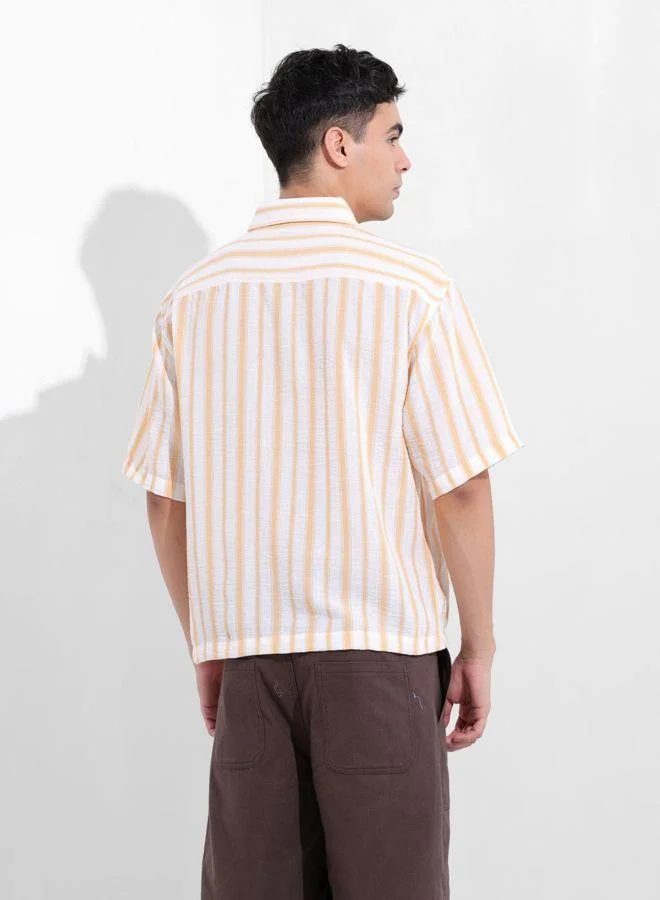 The Indian Garage Co Men Boxy Fit Striped Cutaway Collar Half Sleeves Shirt