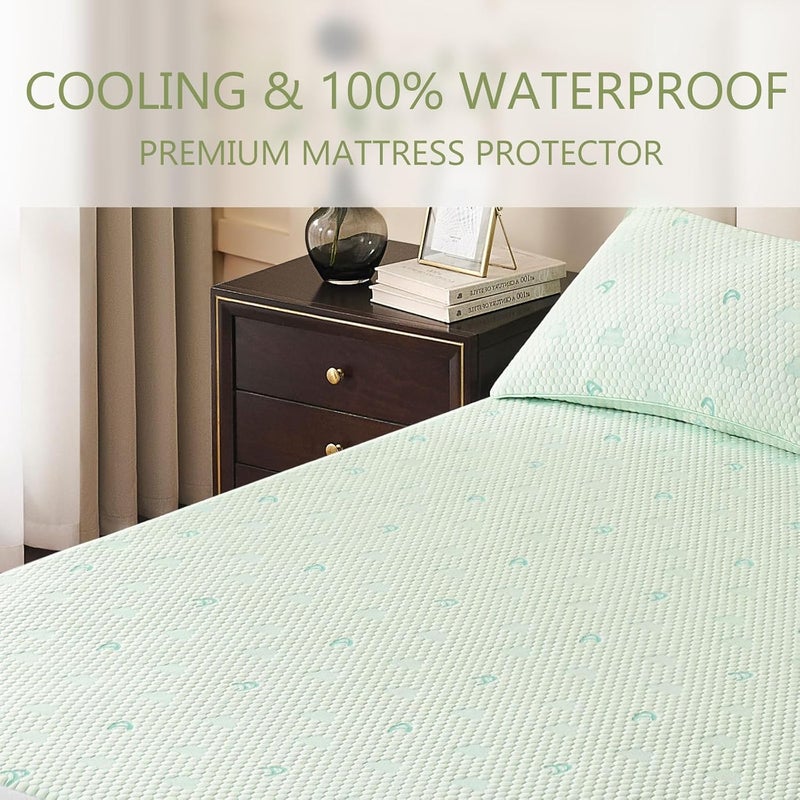 ACCURATEX Cooling Mattress Protector 200×200 cm - Cooling Fabric & 100% Waterproof Design Mattress Cover - 30cm Fitted Deep Pocket - Perfect Bed Wetting Mattress pad, Breathable & Washable - Image 1