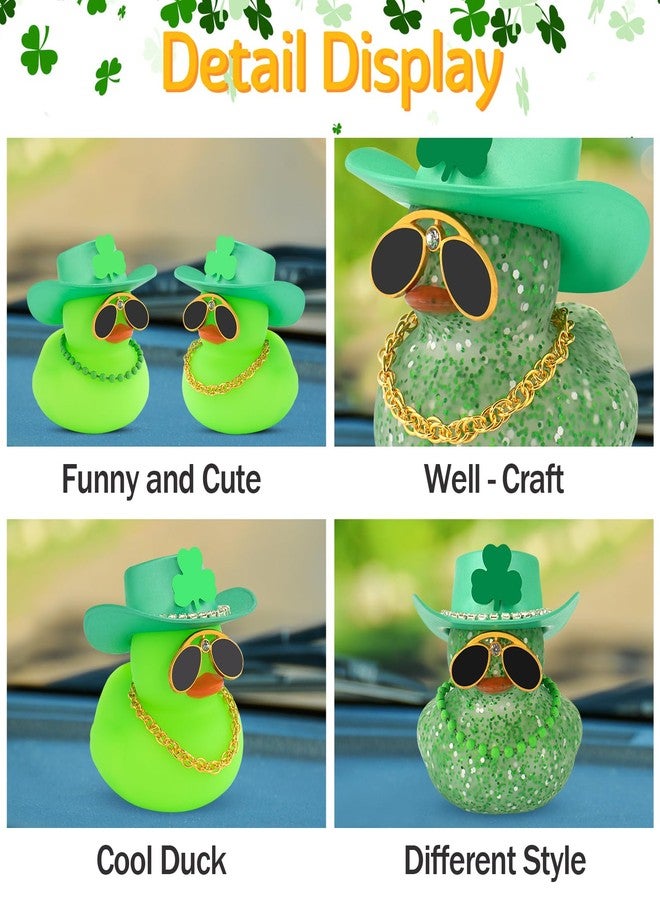 wonuu St. Patrick's Day Car Rubber Duck, Dashboard Decorations Green Shamrocks Hat Ducky for Car Ornament Accessories Ducks (Green Hat Gold Chain Green Duck) - Image 4