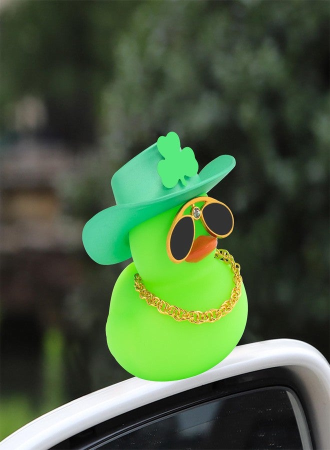 wonuu St. Patrick's Day Car Rubber Duck, Dashboard Decorations Green Shamrocks Hat Ducky for Car Ornament Accessories Ducks (Green Hat Gold Chain Green Duck) - Image 3