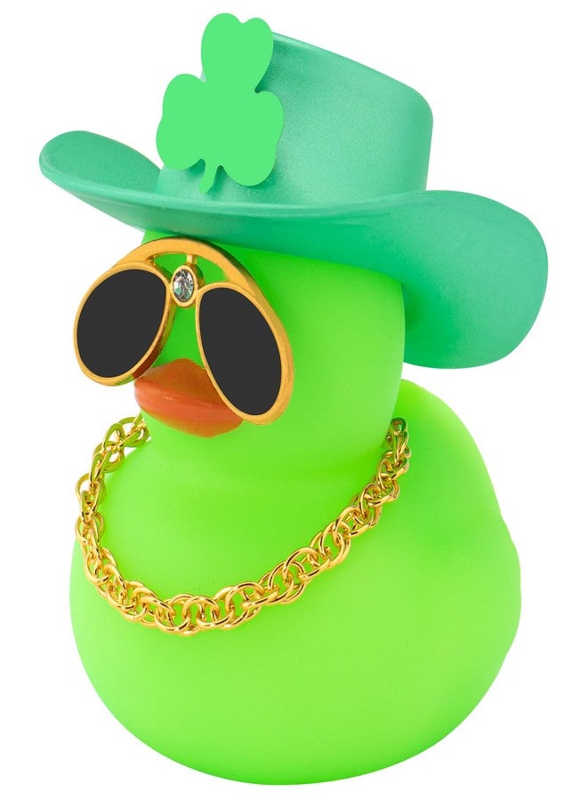 wonuu St. Patrick's Day Car Rubber Duck, Dashboard Decorations Green Shamrocks Hat Ducky for Car Ornament Accessories Ducks (Green Hat Gold Chain Green Duck) - Image 1