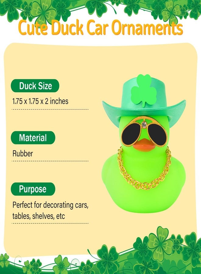 wonuu St. Patrick's Day Car Rubber Duck, Dashboard Decorations Green Shamrocks Hat Ducky for Car Ornament Accessories Ducks (Green Hat Gold Chain Green Duck) - Image 2