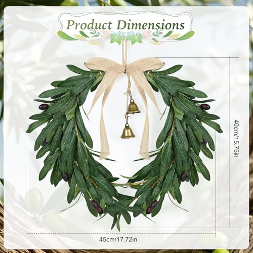 CMINAUS Spring Wreath for Front Door Artificial Olive Leaf Fruit Wreath Heart Shaped Greenery Hanging Olive Bunch for Summer All Season Outdoor Indoor Farmhouse Wall Front Porch Window Decor - Image 3