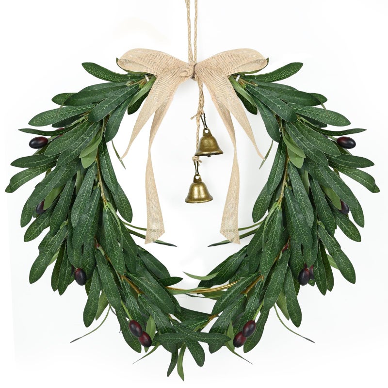 CMINAUS Spring Wreath for Front Door Artificial Olive Leaf Fruit Wreath Heart Shaped Greenery Hanging Olive Bunch for Summer All Season Outdoor Indoor Farmhouse Wall Front Porch Window Decor - Image 2