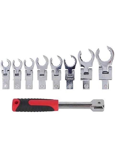 Flex Head Ratcheting Wrench Set, 8 Piece 9-19mm Metric Rotatable Combination Wrench, Heavy Duty Flexible Ratchet Wrench Set for Tight Areas, Car Repair