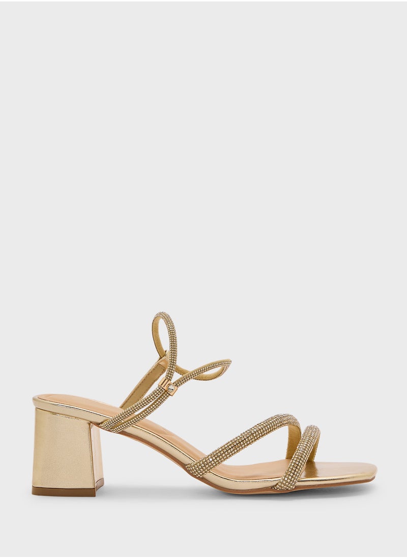 Truffle Low Block Heel Diamante Strappy Sandal  - Image 1
