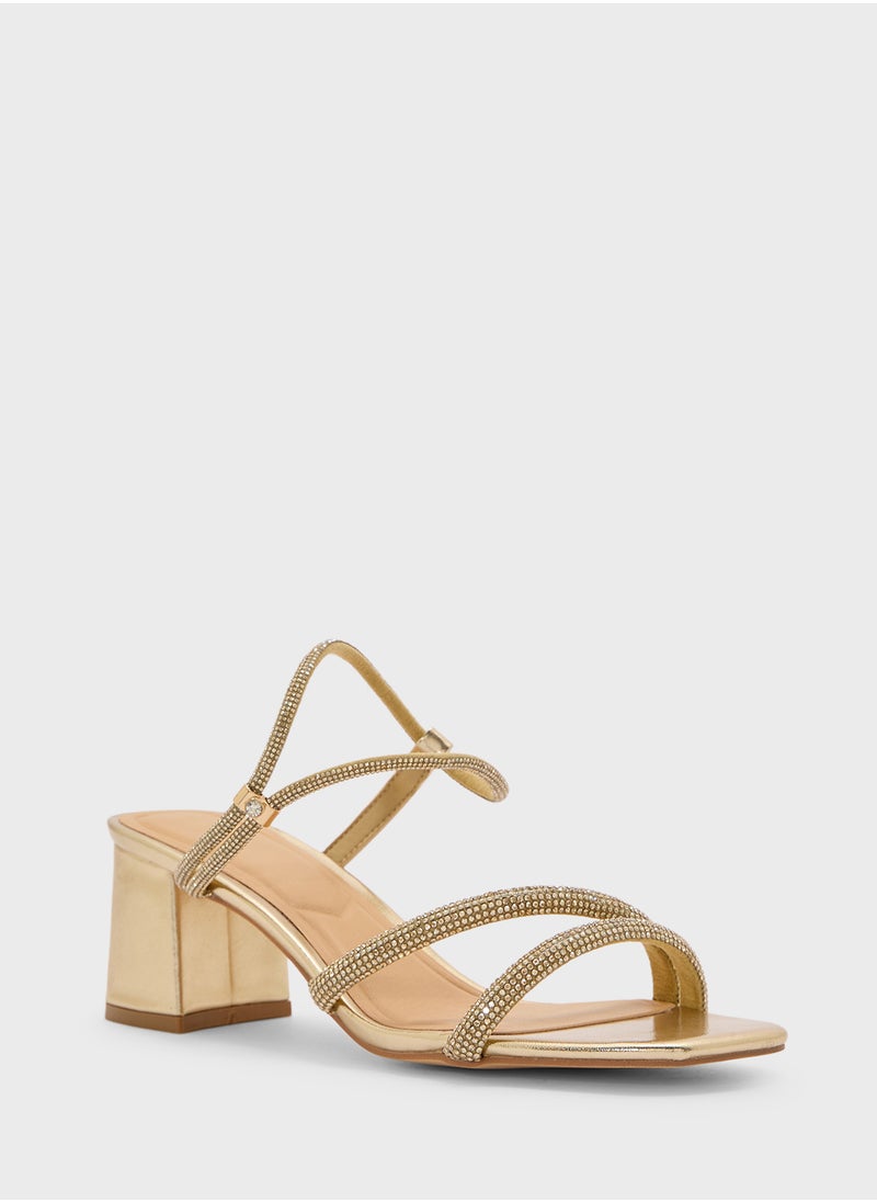 Truffle Low Block Heel Diamante Strappy Sandal  - Image 2