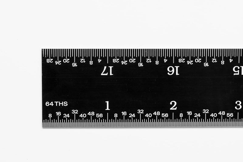 PEC TOOLS 402-018EZ, 18 Inch Rigid Ruler, 4R (8ths, 16ths, 32nds, 64ths),Made in US, Stainless Steel, Black Chrome - Image 1