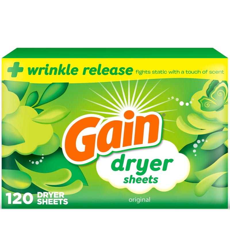 Gain dryer sheets Plus Wrinkle Release, Original Scent, 120 Count, Fights static with a touch of scent, laundry sheets - Image 1