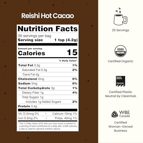 Blume Superfood Latte - Reishi Hot Cacao Powder, Mushroom Powder, Soothing Superfoods, Latte with Brain support, Organic Cocoa Mushroom Coffee Enhancer - Organic, Vegan And Keto Friendly - 25 Servings - Image 2
