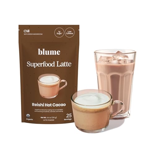 Blume Superfood Latte - Reishi Hot Cacao Powder, Mushroom Powder, Soothing Superfoods, Latte with Brain support, Organic Cocoa Mushroom Coffee Enhancer - Organic, Vegan And Keto Friendly - 25 Servings - Image 1