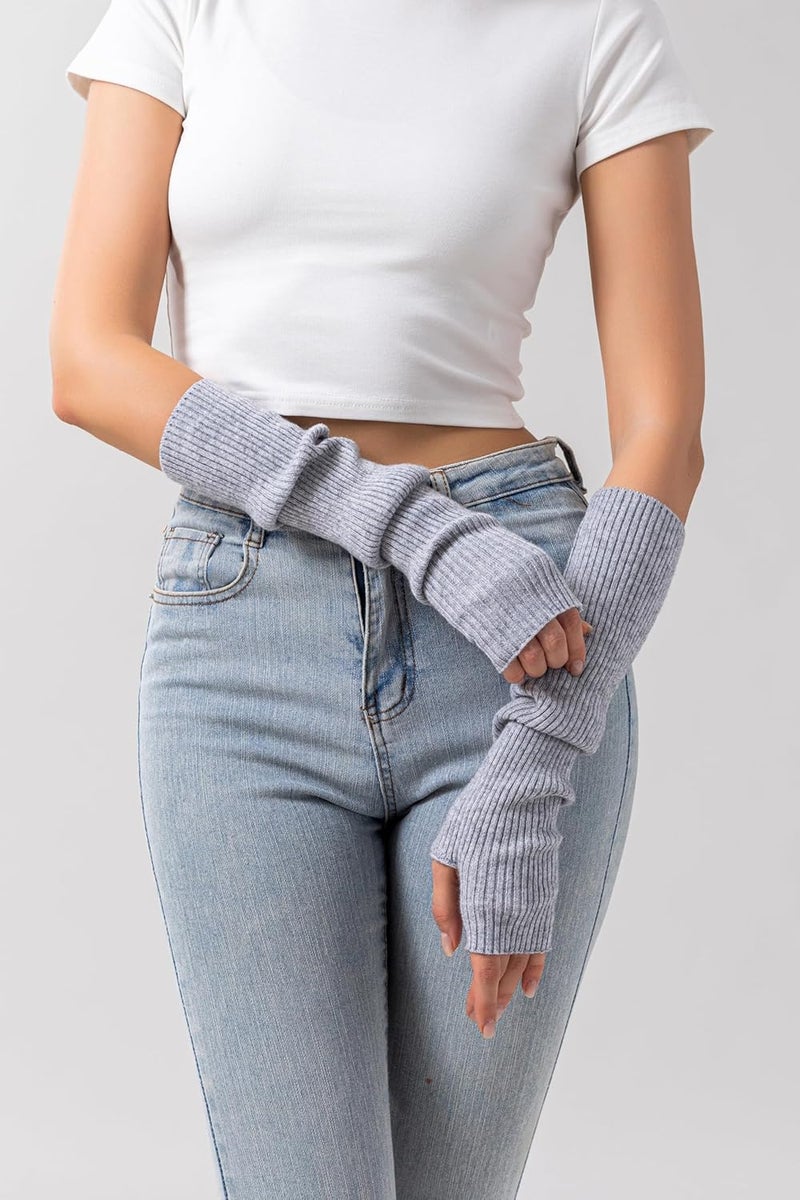 F Flammi Cashmere Blended Arm Warmer for Women Winter Fingerless Gloves Knit Mitten Gloves Wrist Warmer with Thumb Hole - Image 4