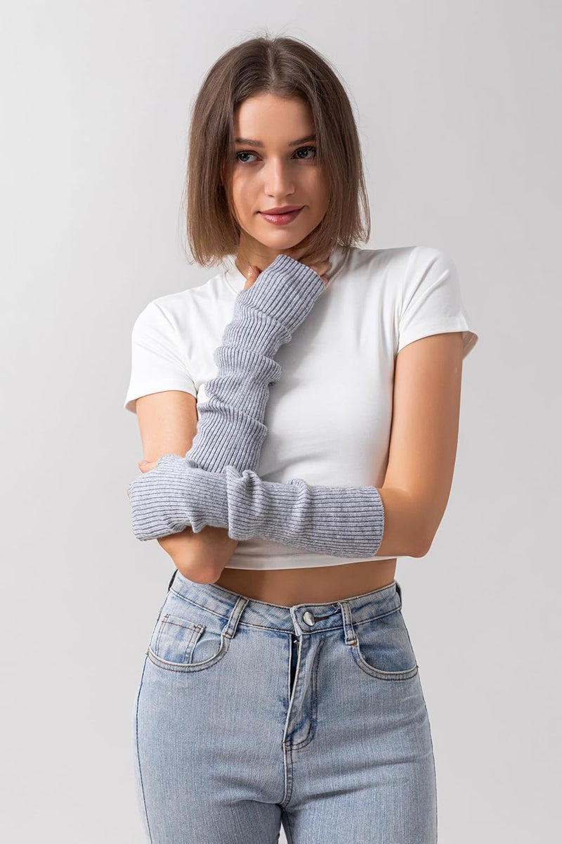F Flammi Cashmere Blended Arm Warmer for Women Winter Fingerless Gloves Knit Mitten Gloves Wrist Warmer with Thumb Hole - Image 3