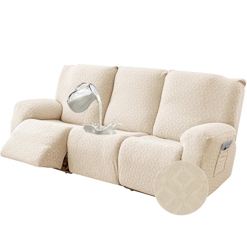 Genina Gennia Waterproof Recliner Sofa Cover,Stretch Reclining Couch Covers with Pockets,Washable Lazy Boy Recliner Slipcovers,Leakproof Sofa Protector for Kids, Pets, Dog and Cat (3 Seat, Beige) - Image 1