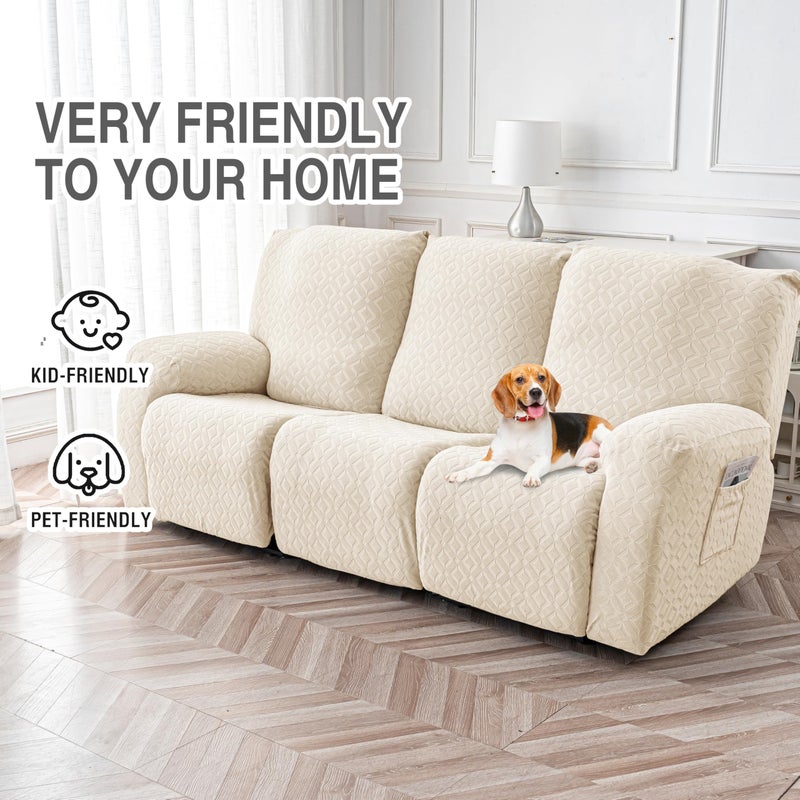 Genina Gennia Waterproof Recliner Sofa Cover,Stretch Reclining Couch Covers with Pockets,Washable Lazy Boy Recliner Slipcovers,Leakproof Sofa Protector for Kids, Pets, Dog and Cat (3 Seat, Beige) - Image 4