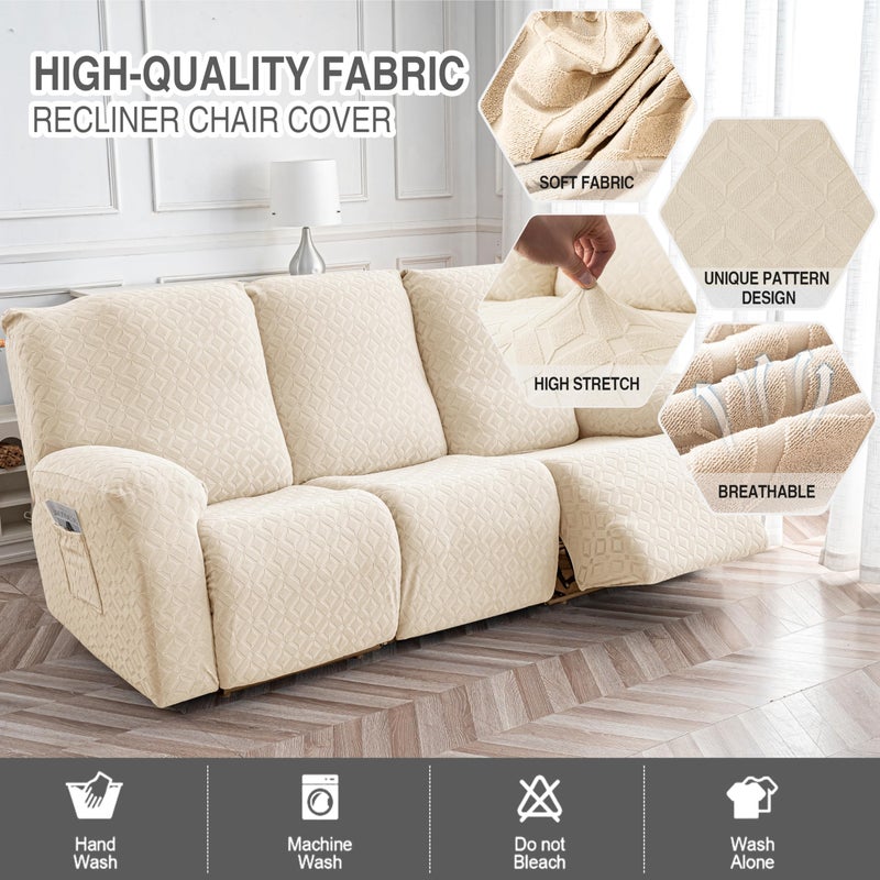 Genina Gennia Waterproof Recliner Sofa Cover,Stretch Reclining Couch Covers with Pockets,Washable Lazy Boy Recliner Slipcovers,Leakproof Sofa Protector for Kids, Pets, Dog and Cat (3 Seat, Beige) - Image 2